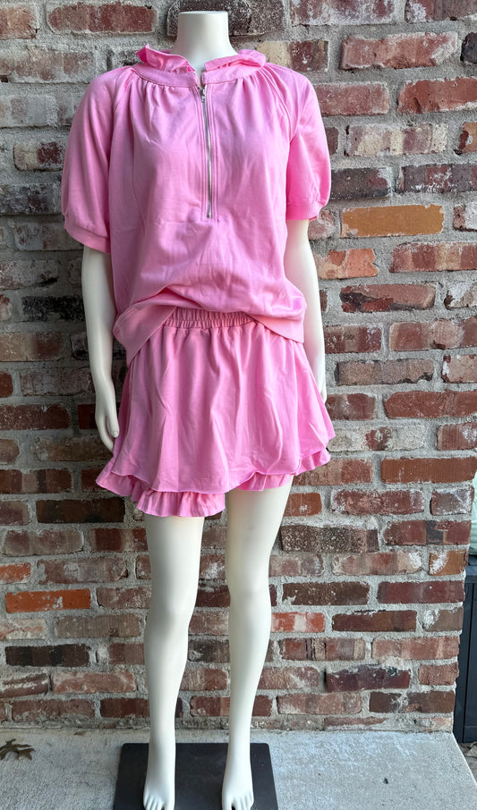 Pink Ruffled Shorts Set