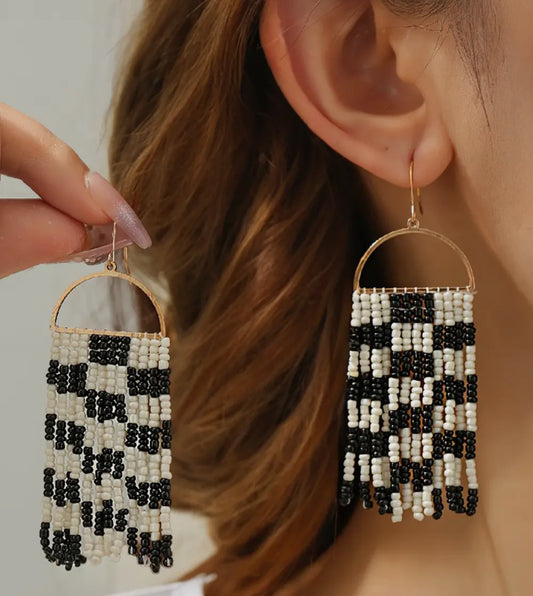 Black and White Beaded Dangle Earrings