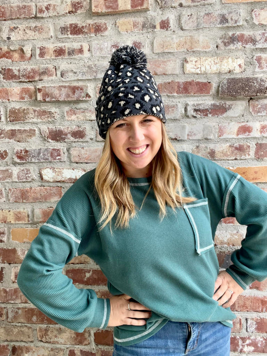 Leopard Pom Pom Hat