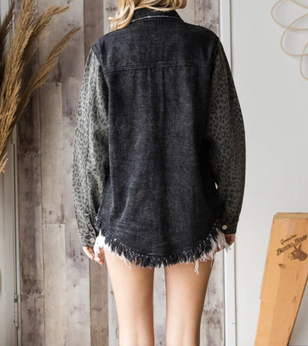Black Leopard Denim Jacket