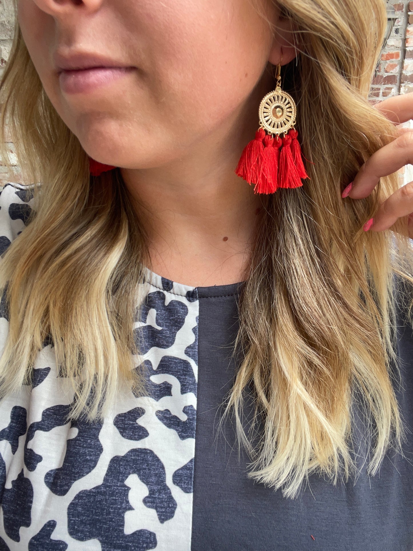 Red Fan Shape Earrings