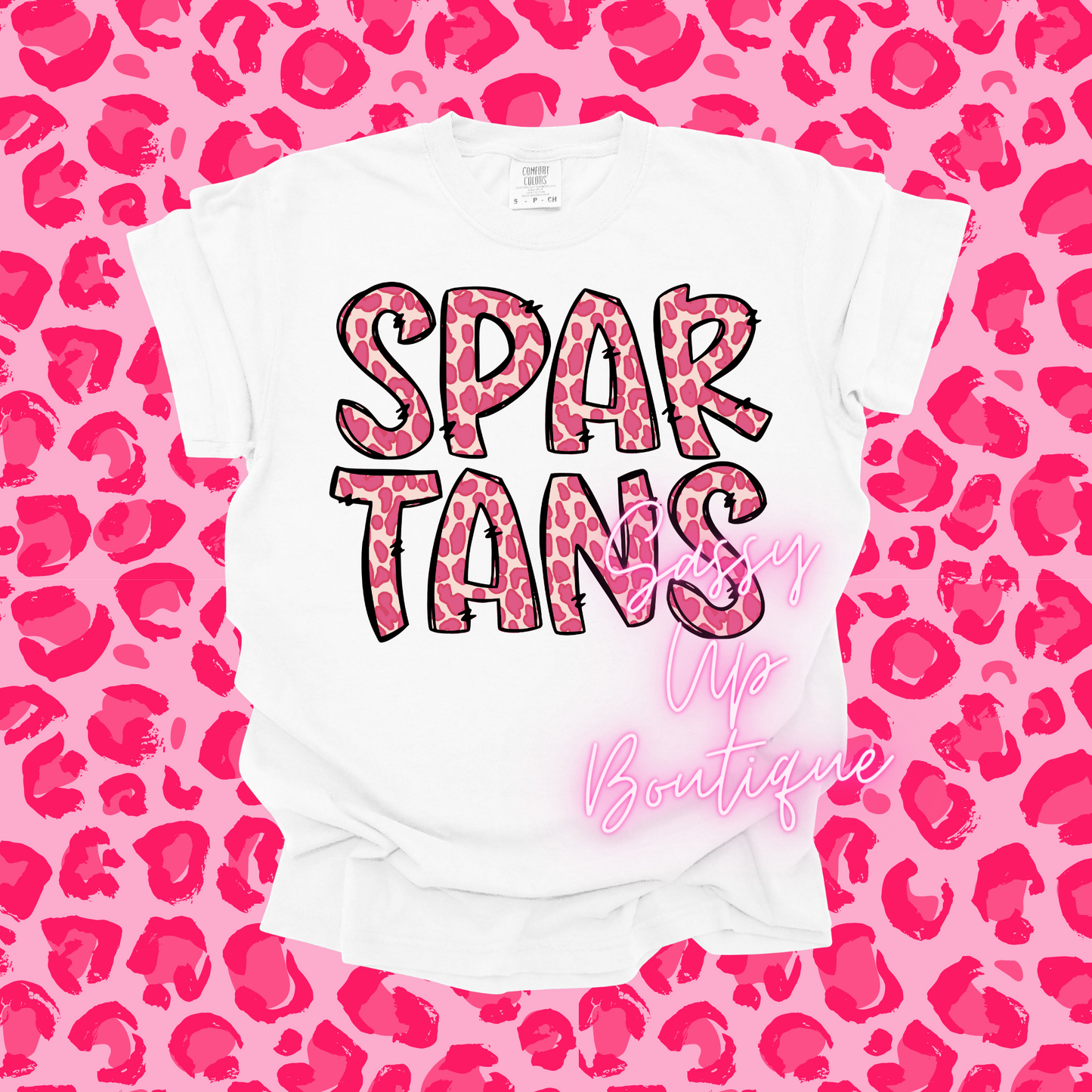 Leopard Pink Letters School Spirit Shirt (Spartans and Tigers)