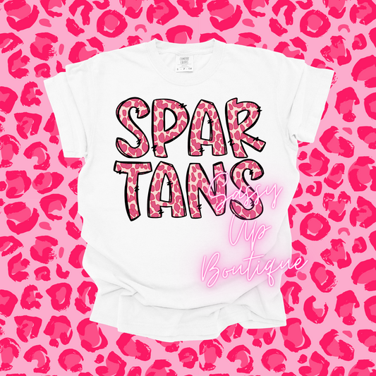 Leopard Pink Letters School Spirit Shirt (Spartans and Tigers)