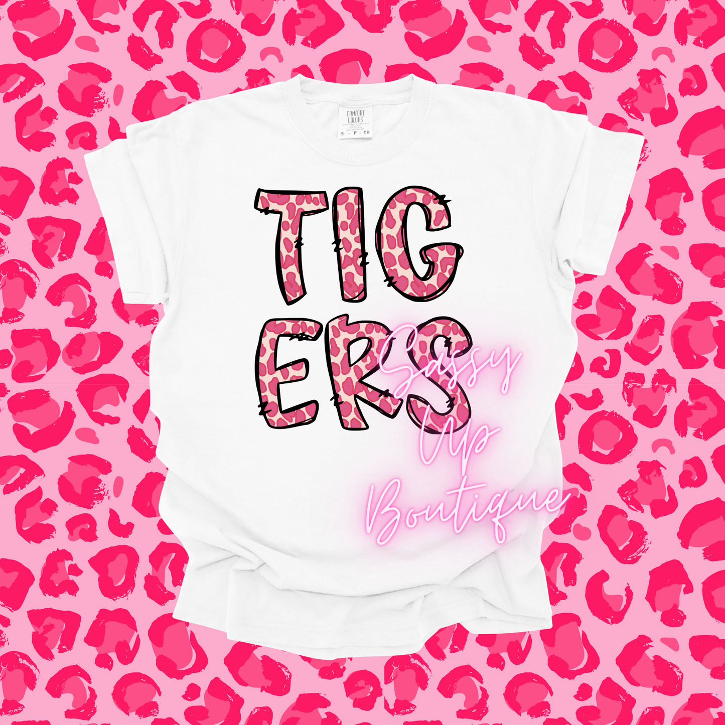 Leopard Pink Letters School Spirit Shirt (Spartans and Tigers)