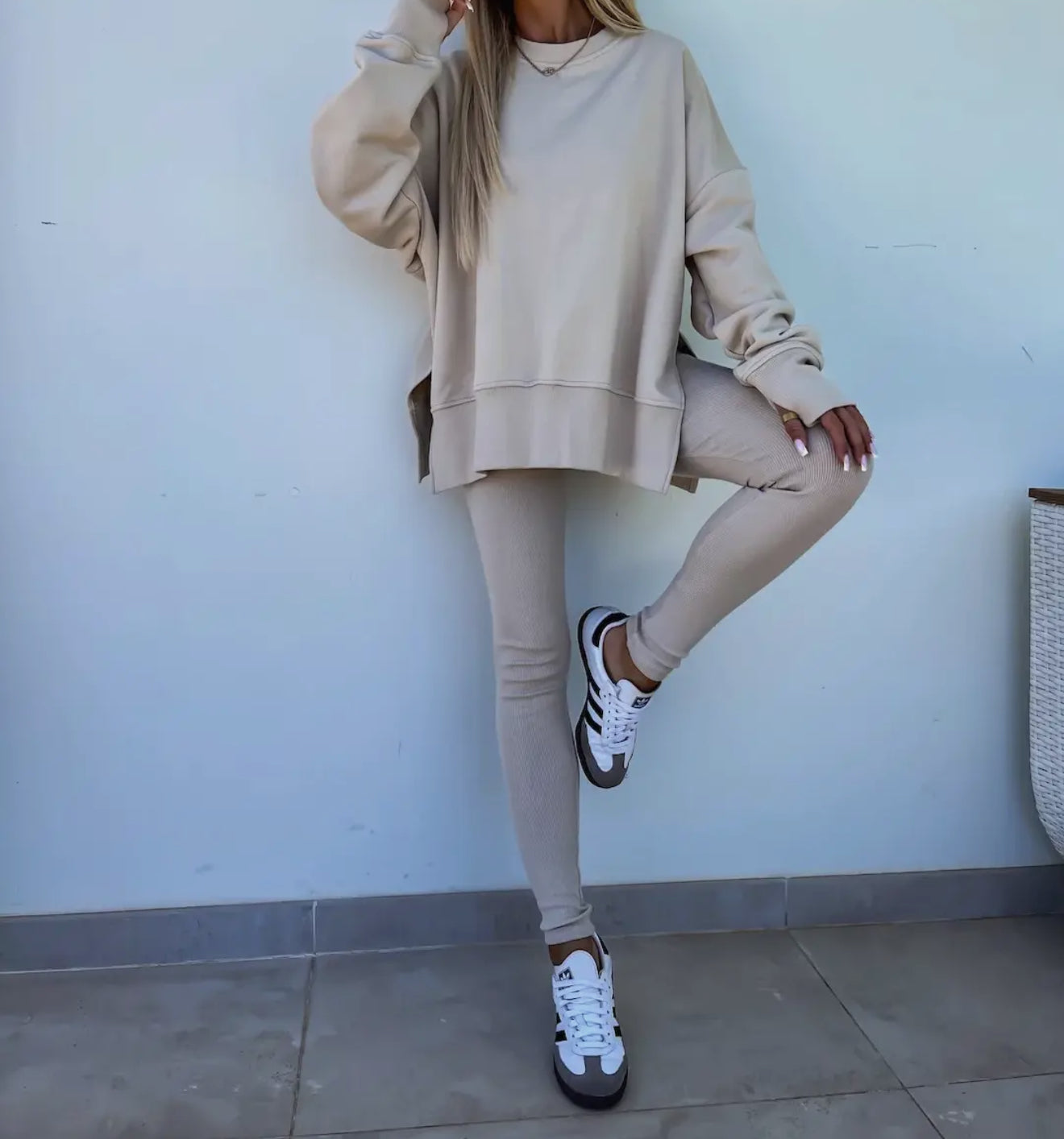 Beige Sweatsuit set with leggings