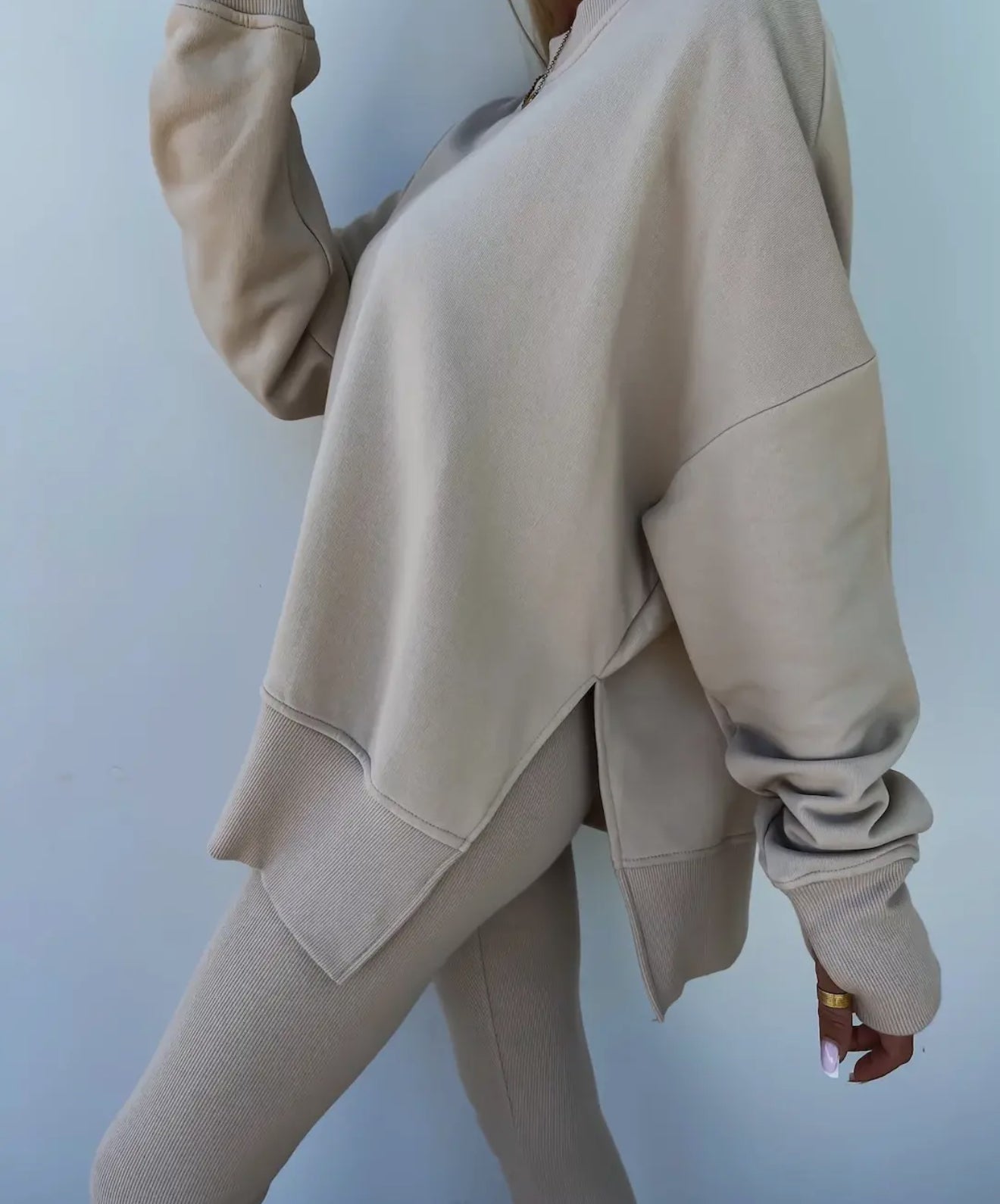 Beige Sweatsuit set with leggings