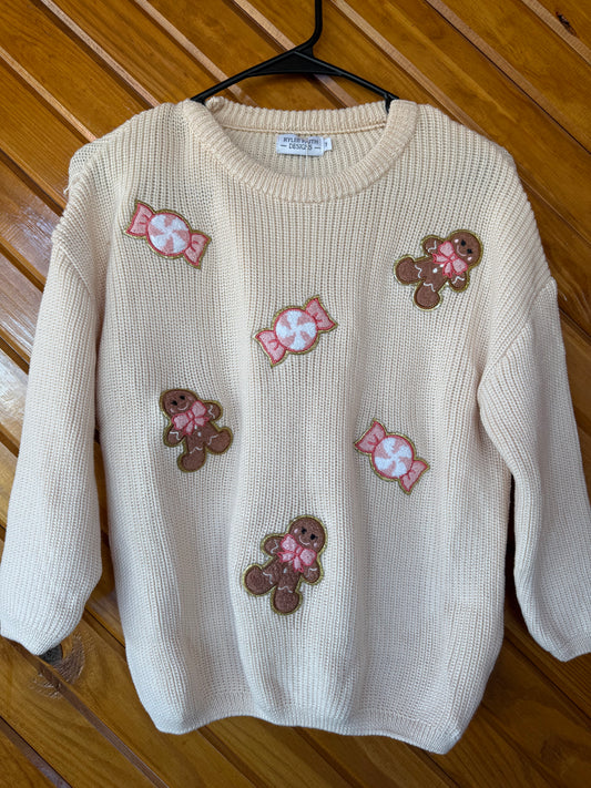 Christmas Gingerbread Man and Candy Kids Sweater
