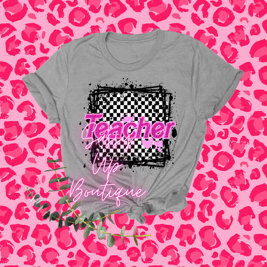 Teacher Glitter Checkered Shirt