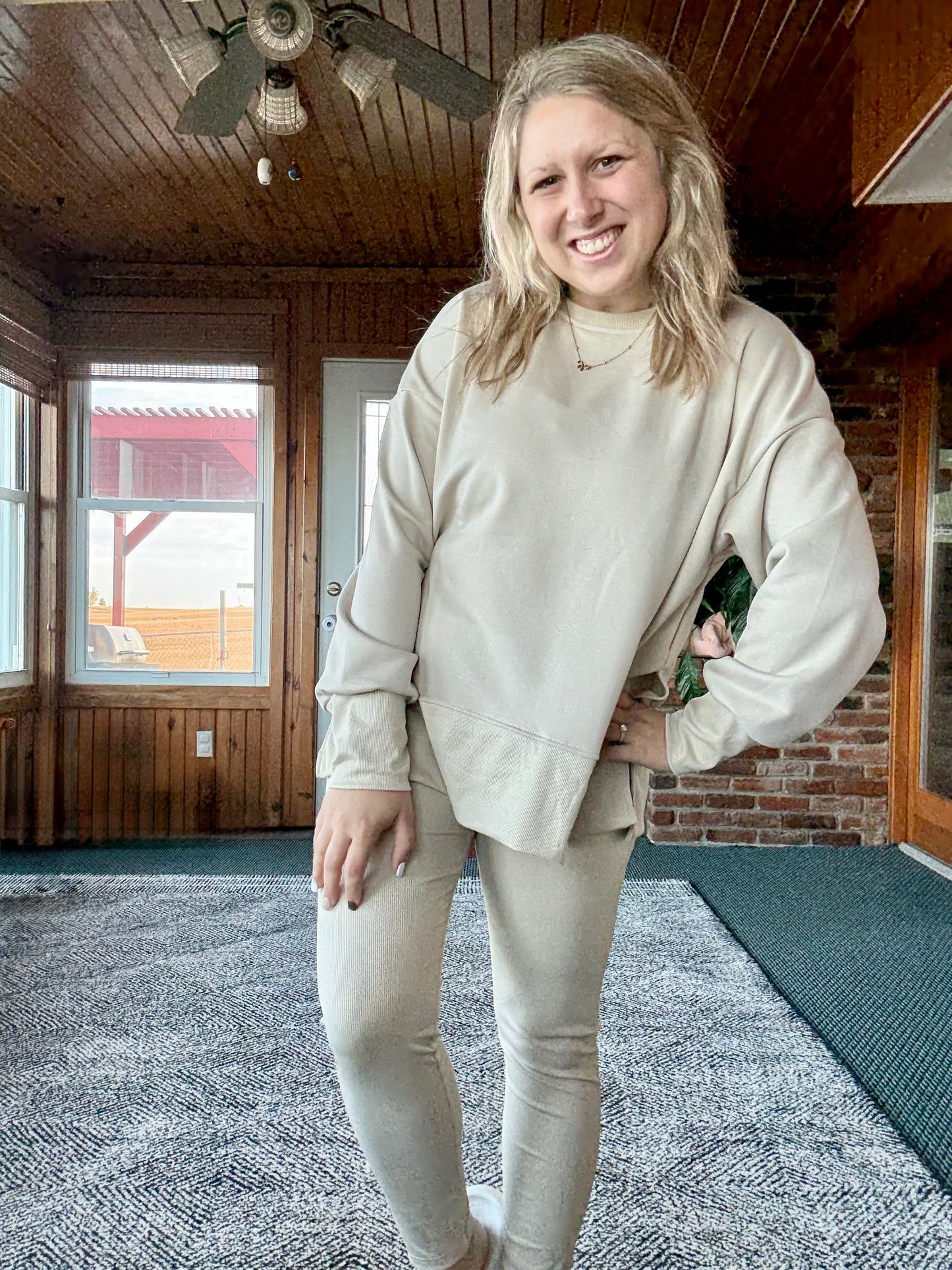 Beige Sweatsuit set with leggings