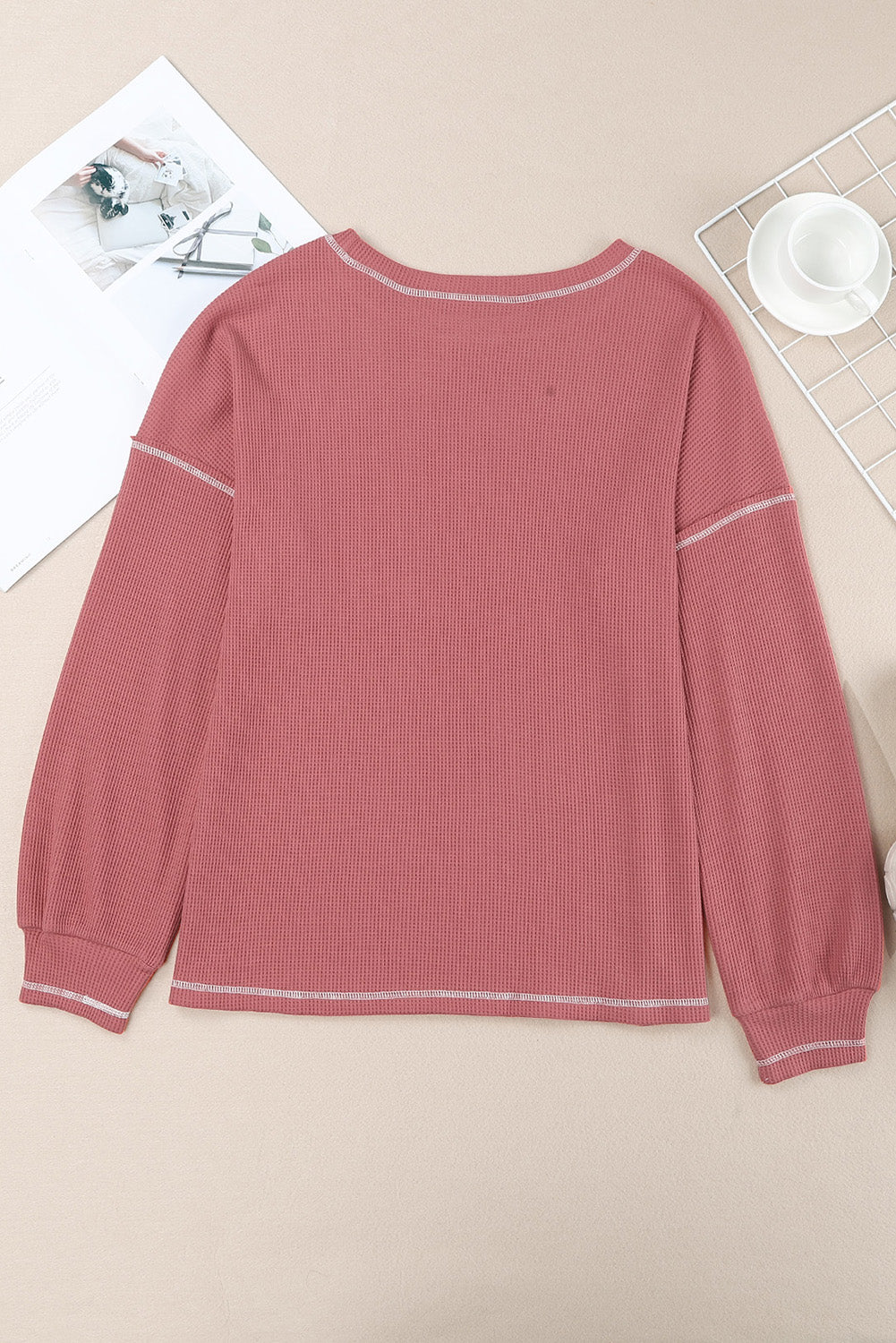 Red Long Sleeve Shirt with White Stitching