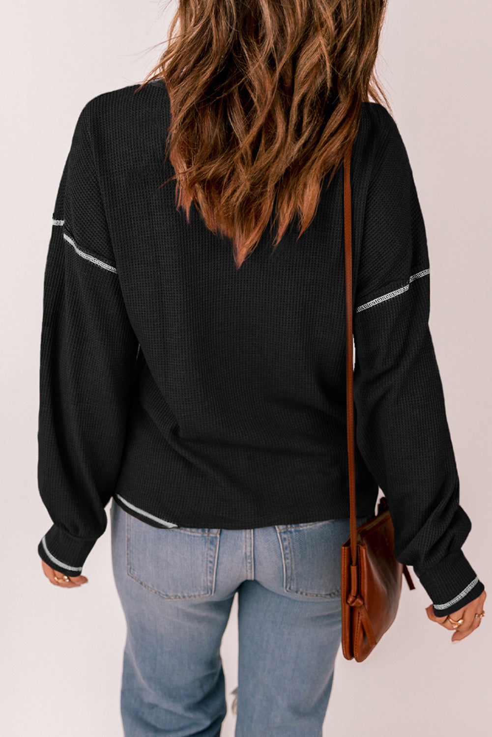 Black Long Sleeve Shirt with White Stitching