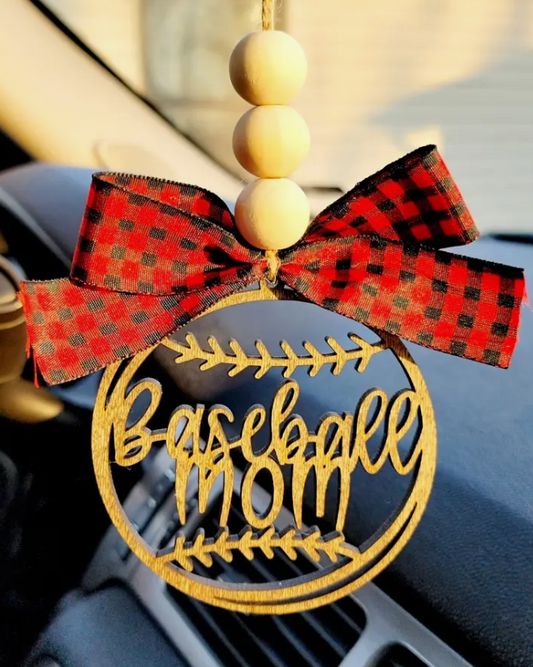 Baseball Mom Car Charm (Leopard Bow)