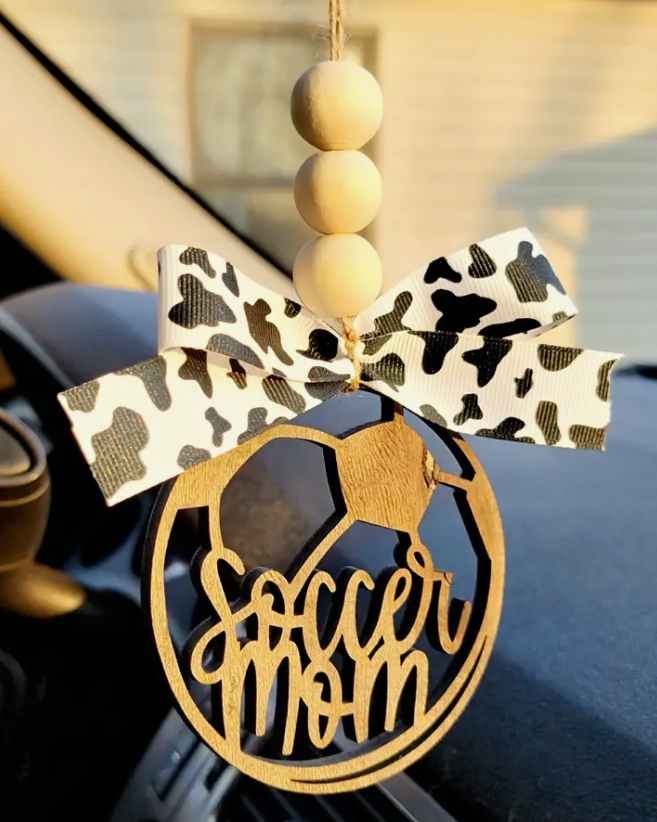 Soccer Mom Car Charm (Leopard Bow)