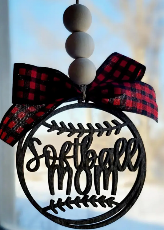 Softball Mom Car Charm (Leopard Bow)