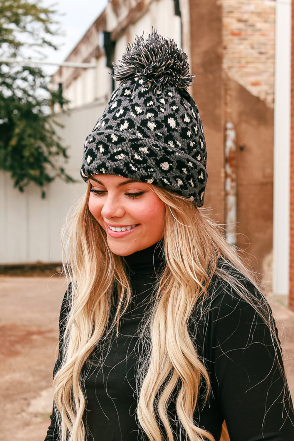 Leopard Pom Pom Hat