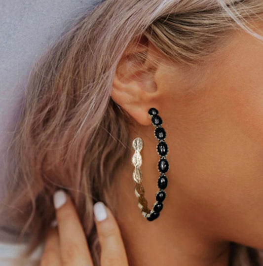 Black C Shape Hoop Earrings