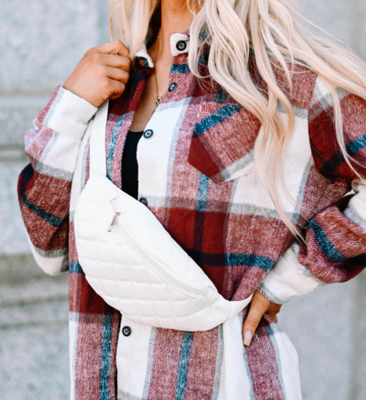 White Leather Quilted “Bum” Crossbody Bag