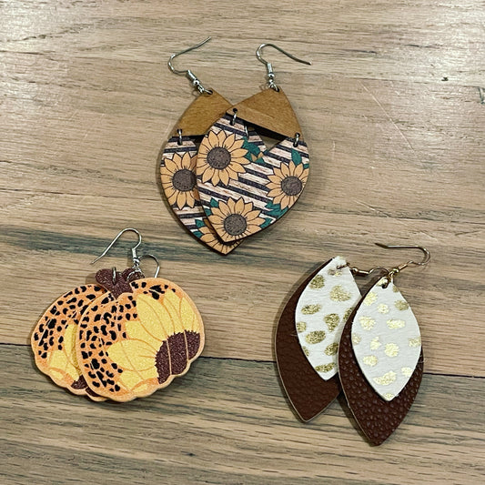 Brown, White, and Gold Dangle Leopard Earrings